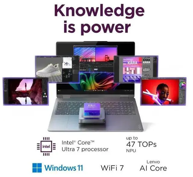 Alt view image 2 of 7 - Lenovo Yoga 7i 2-in-1 Business AI Laptop, 16" FHD+ Touchscreen 300 nits Display, Intel Core Ultra 7 256V (Up to 4.8GHz), 16GB LPDDR5X RAM / 1TB SSD, Backlit KB, Fingerprint Reader, WiFi 7, Win11 Home