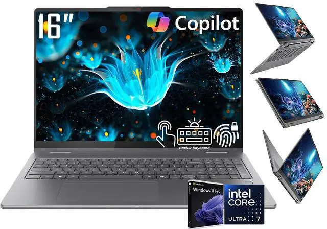 Main image of Lenovo Yoga 7i AI Powered 2-in-1 Laptop, 16" WUXGA Touchscreen 300 nits Display, Intel Core Ultra 7 256V(Beat i7-13700H), 16GB LPDDR5X RAM / 1TB SSD, Backlit KB, Fingerprint Reader, WiFi 7, Win11 Pro