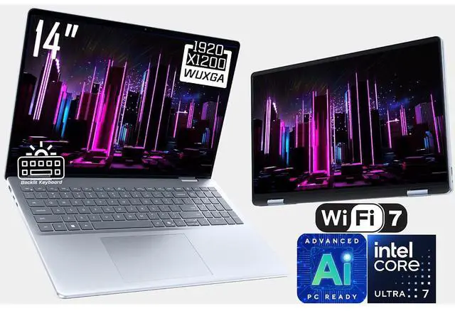 Main image of Dell Plus AI Powered 2-in-1 Laptop, 14" WUXGA Touchscreen 300 nits Display, Intel Core Ultra 7 256V(Beat i7-13700H), 16GB LPDDR5X RAM / 2TB SSD, Backlit Keyboard, WiFi 7, Thunderbolt 4, Win11 Home