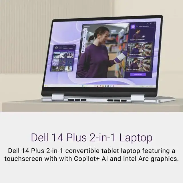 Alt view image 3 of 7 - Dell Plus 2-in-1 Business Student Laptop, 14" FHD+ Touchscreen 300 nits Display, Intel Core Ultra 7 256V(Beat i7-13700H), 16GB LPDDR5X RAM/1TB SSD, Backlit Keyboard, WiFi 7, Thunderbolt 4, Win11 Pro