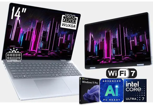 Main image of Dell Plus AI Powered 2-in-1 Laptop, 14" WUXGA Touchscreen 300 nits Display, Intel Core Ultra 7 256V(Beat i7-13700H), 16GB LPDDR5X RAM / 1TB SSD, Backlit Keyboard, WiFi 7, Thunderbolt 4, Win11 Pro