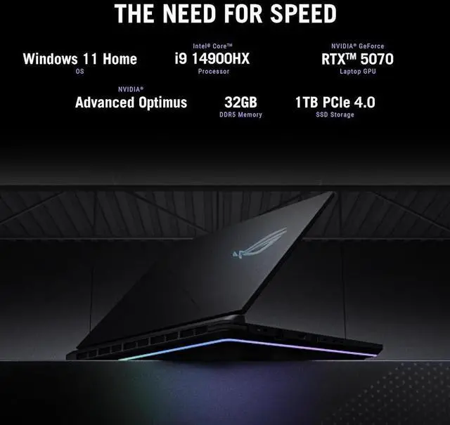 Alt view image 2 of 7 - ASUS ROG Strix G16 Gaming Laptop, 16 FHD+ 16:10 165Hz/3ms Display, NVIDIA GeForce RTX 5070 12GB GDDR7, Intel Core i9-14900HX, 64GB DDR5 4TB PCIe 4.0 SSD, Wi-Fi 7, 4 Zone RGB KB, RJ-45, Win11 Pro