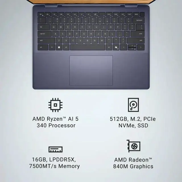 Alt view image 2 of 7 - Dell Plus 2-in-1 Business Copilot PC Laptop, 14" WUXGA Touchscreen 300 nits Display, AMD Ryzen AI 5 340 (Up to 4.8GHz), 16GB LPDDR5X RAM / 1TB SSD, Backlit KB, WiFi 7, Fingerprint Reader, Win11 Home