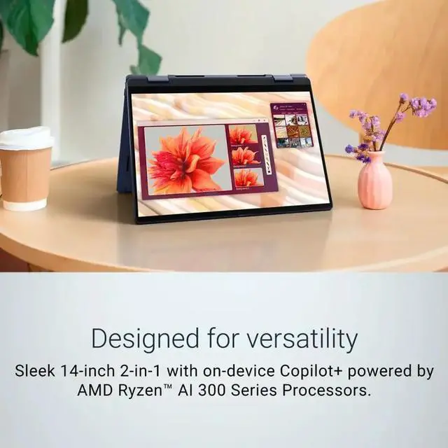 Alt view image 3 of 7 - Dell Plus 2-in-1 Business Copilot PC Laptop, 14" WUXGA Touchscreen 300 nits Display, AMD Ryzen AI 5 340 (Up to 4.8GHz), 16GB LPDDR5X RAM / 1TB SSD, Backlit KB, WiFi 7, Fingerprint Reader, Win11 Home