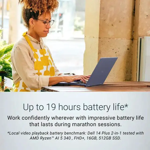Alt view image 7 of 7 - Dell Plus 2-in-1 Business Copilot PC Laptop, 14" WUXGA Touchscreen 300 nits Display, AMD Ryzen AI 5 340 (Up to 4.8GHz), 16GB LPDDR5X RAM / 1TB SSD, Backlit KB, WiFi 7, Fingerprint Reader, Win11 Home
