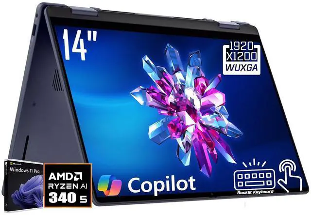 Main image of Dell Plus 2-in-1 Business Copilot PC Laptop, 14" WUXGA Touchscreen 300 nits Display, AMD Ryzen AI 5 340 (Up to 4.8GHz), 16GB LPDDR5X RAM / 512GB SSD, Backlit KB, WiFi 7, Fingerprint Reader, Win11 Pro