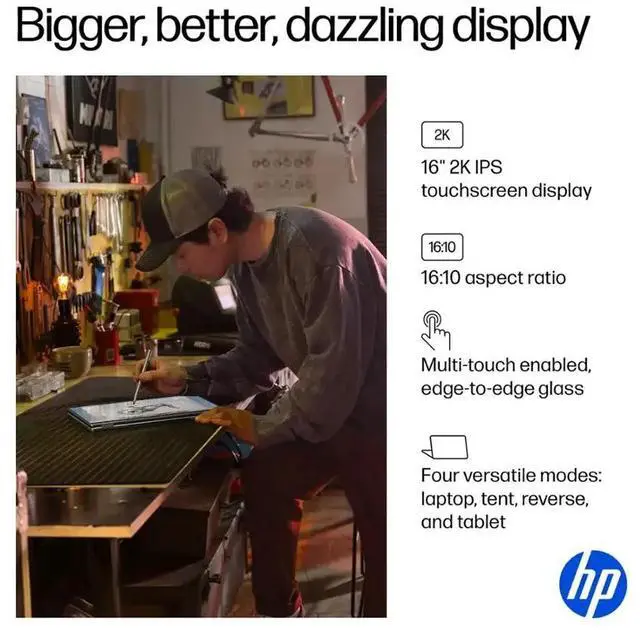 Alt view image 3 of 7 - HP OmniBook X 2-in-1 Copilot PC Laptop, 16" FHD+ IPS Touchscreen 400 Nits Display, AMD Ryzen 5 220 (Up to 4.9GHz), 8GB LPDDR5 2TB PCIe 4.0 SSD, AMD Radeon 740M, Wi-Fi 6E, Backlit Keyboard, Win 11 Pro