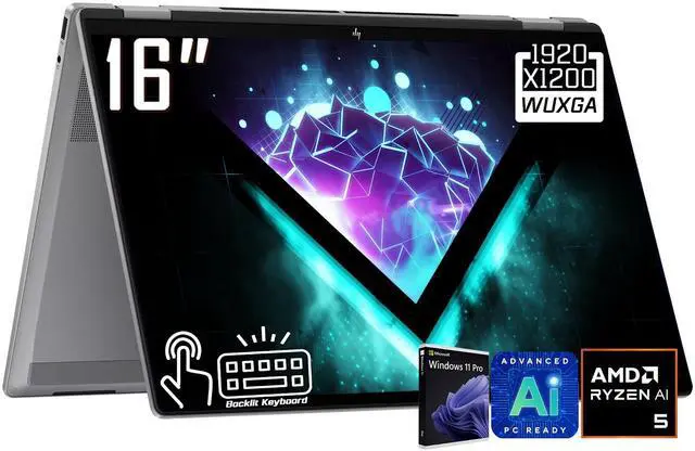 Main image of HP OmniBook X 2-in-1 Copilot PC Laptop, 16" FHD+ IPS Touchscreen 400 Nits Display, AMD Ryzen 5 220 (Up to 4.9GHz), 8GB LPDDR5 2TB PCIe 4.0 SSD, AMD Radeon 740M, Wi-Fi 6E, Backlit Keyboard, Win 11 Pro