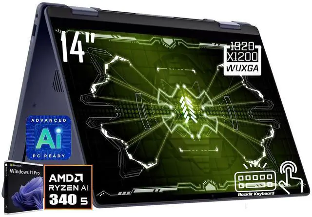 Main image of Dell Plus 2-in-1 Copilot PC AI Laptop, 14" FHD+ IPS Touchscreen 300 nits Display, AMD Ryzen AI 5 340 (Up to 4.8GHz), 16GB LPDDR5X RAM / 512GB SSD, Backlit KB, WiFi 7, Fingerprint Reader, Win11 Pro