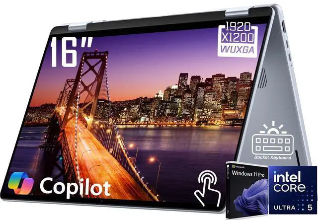 Main image of Dell Plus 2-in-1 Business Copilot PC Laptop, 16" WUXGA Touchscreen 300 nits Display, Intel Core Ultra 5 226V (> i7-1355U), 16GB LPDDR5X RAM / 1TB SSD, Backlit Keyboard, WiFi 7, Win11 Pro