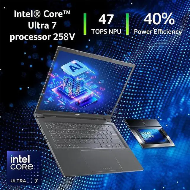 Alt view image 4 of 7 - Acer Aspire Copilot + PC AI Laptop, 14" WUXGA Touchscreen 300-Nits Display, Intel Core Ultra 7 258V(>Ultra 9 185H), Intel ARC 140V, 32GB LPDDR5X / 1TB SSD, Wi-Fi 6E, FHD Webcam, Backlit KB, Win11 Home