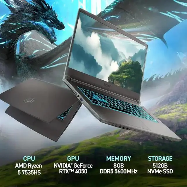 Alt view image 2 of 7 - MSI Thin A15 Gaming Laptop, 15.6" FHD 144Hz Display, AMD Ryzen 5 7535HS(Beat i5-13500HX), NVIDIA GeForce RTX 4050 GPU, 32GB DDR5 / 1TB SSD, Wi-Fi 6E, Bluetooth 5.3, Backlit Keyboard, Win11 Pro