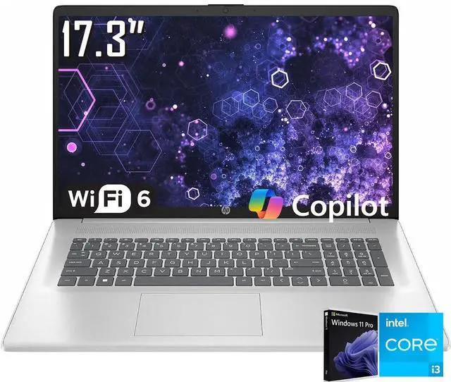 Main image of HP 17.3" HD+ 250 Nits Copilot PC Laptop, Intel Core i3 N305 (Up to 3.80 GHz), Intel UHD Graphics, 16GB DDR4 512GB SSD, WiFi 6, HD Camera, Win11 Pro