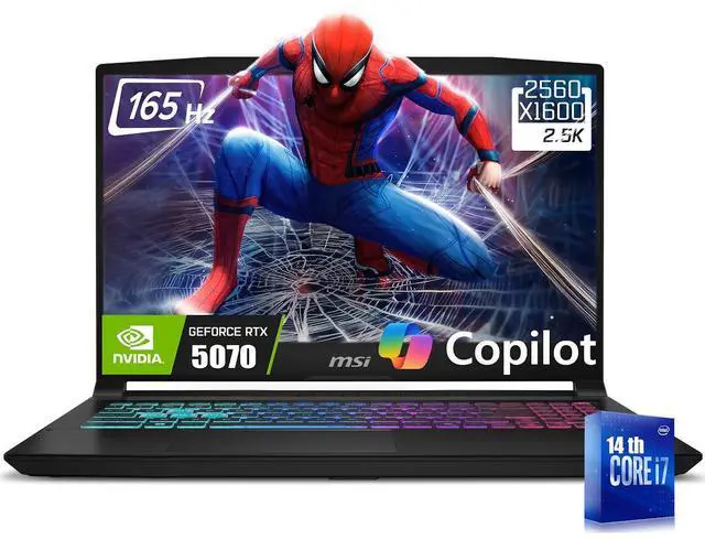 Main image of MSI Katana 15.6 165Hz QHD Gaming Laptop, Intel 16-Core i7-14650HX(Up to 5.2 GHz), NVIDIA Geforce RTX 5070 with 8GB GDDR7, 64GB DDR5 2TB PCIe 4.0 SSD, 4 Zone RGB Keyboard, RJ-45, WiFi 6E, Win11 Home