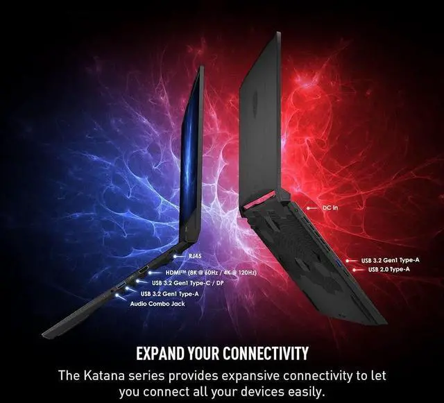 Alt view image 3 of 7 - MSI Katana 15.6 165Hz QHD Gaming Laptop, Intel 16-Core i7-14650HX(Up to 5.2 GHz), NVIDIA Geforce RTX 5070 with 8GB GDDR7, 64GB DDR5 2TB PCIe 4.0 SSD, 4 Zone RGB Keyboard, RJ-45, WiFi 6E, Win11 Pro