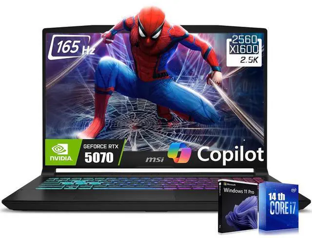 Main image of MSI Katana 15.6 165Hz QHD Gaming Laptop, Intel 16-Core i7-14650HX(Up to 5.2 GHz), NVIDIA Geforce RTX 5070 with 8GB GDDR7, 64GB DDR5 2TB PCIe 4.0 SSD, 4 Zone RGB Keyboard, RJ-45, WiFi 6E, Win11 Pro