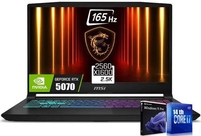 Main image of MSI Katana 15.6 165Hz WQXGA Gaming Laptop, Intel 16-Core i7-14650HX(Up to 5.2 GHz), NVIDIA Geforce RTX 5070 with 8GB GDDR7, 64GB DDR5 4TB PCIe 4.0 SSD, 4 Zone RGB Keyboard, RJ-45, WiFi 6E, Win11 Pro