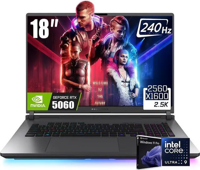 Main image of ASUS ROG Strix G18 Gaming Laptop, 18 WQXGA 240Hz Display, GeForce RTX 5060 8GB GDDR7, Intel 24-Core Ultra 9 275HX (Up to 5.4GHz), 32GB DDR5 1TB PCIe 4.0 SSD, Wi-Fi 7, 4 Zone RGB KB, RJ-45, Win11 Pro
