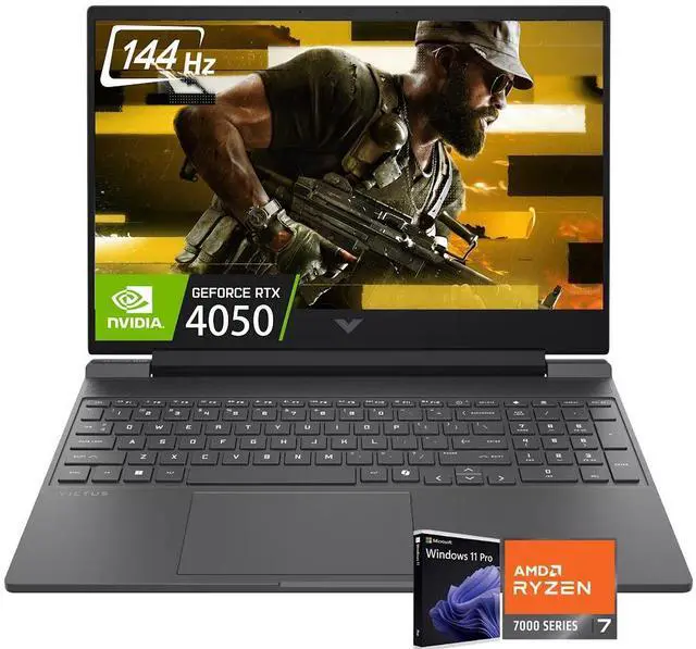 Main image of HP Victus AI Gaming Laptop, 15.6" FHD IPS 144Hz 300 nits Display, NVIDIA GeForce RTX 4050 6GB GDDR6, AMD Ryzen 7 7445HS (Beat Core i7-13620H), 32GB DDR5 2TB SSD, Backlit KB, RJ-45 Port, Win11 Pro