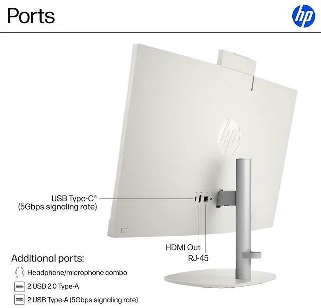 Alt view image 6 of 7 - HP 27 All-in-One Desktop, 27" FHD (1920 x 1080) LED Display, Intel Core 7 Processor 255U (Up to 5.2GHz), 64GB DDR5 RAM / 2TB SSD, Wi-Fi 6, Bluetooth 5.4, Copilot, Wired Keyboard and Mouse, Win11 Pro