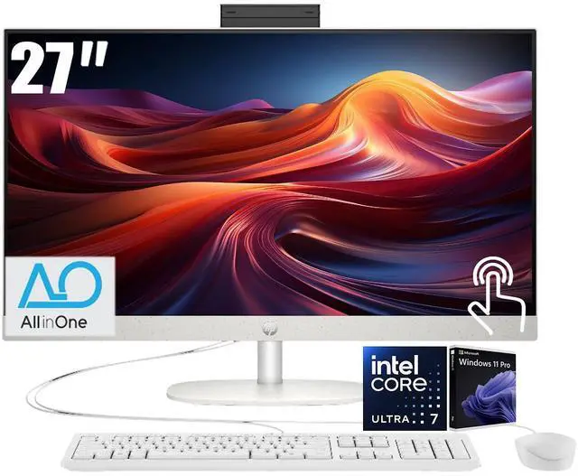 Main image of HP 27 All-in-One Desktop, 27" FHD (1920 x 1080) LED Display, Intel Core 7 Processor 255U (Up to 5.2GHz), 64GB DDR5 RAM / 2TB SSD, Wi-Fi 6, Bluetooth 5.4, Copilot, Wired Keyboard and Mouse, Win11 Pro