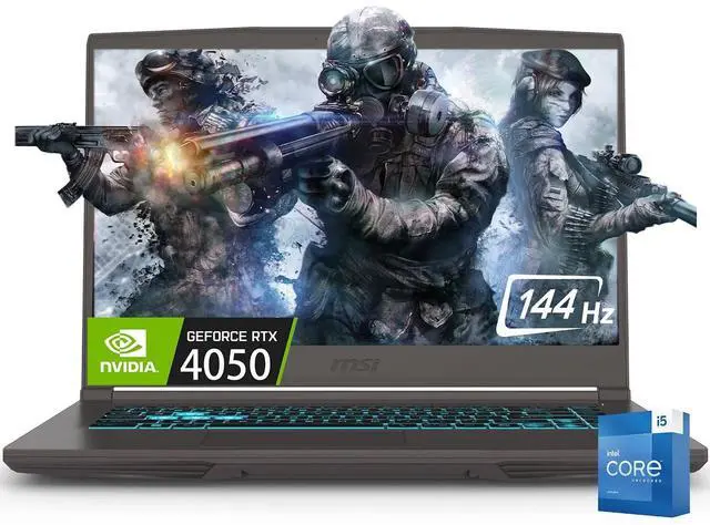 Main image of MSI Thin AI Copilot Gaming Laptop, 15.6" FHD 144Hz Display, Intel Core i5-13420H (Up to 4.6GHz), NVIDIA GeForce RTX 4050 GPU, 32GB RAM / 2TB SSD, Wi-Fi 6E, Bluetooth 5.3, Backlit Keyboard, Win11 Home