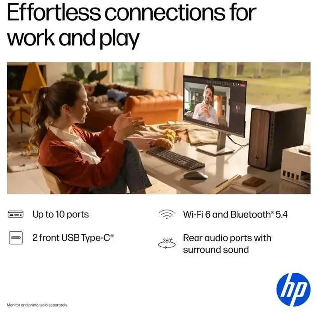 Alt view image 4 of 6 - HP OmniDesk Desktop PC, Intel Core Ultra 7 265 (Beat Core i7-14700), 64GB DDR5 5600MHz 1TB PCIe 4.0 SSD, Intel Graphics, Wifi 6, Bluetooth 5.4, Microsoft Copilot, Windows 11 Pro, Dark Wood