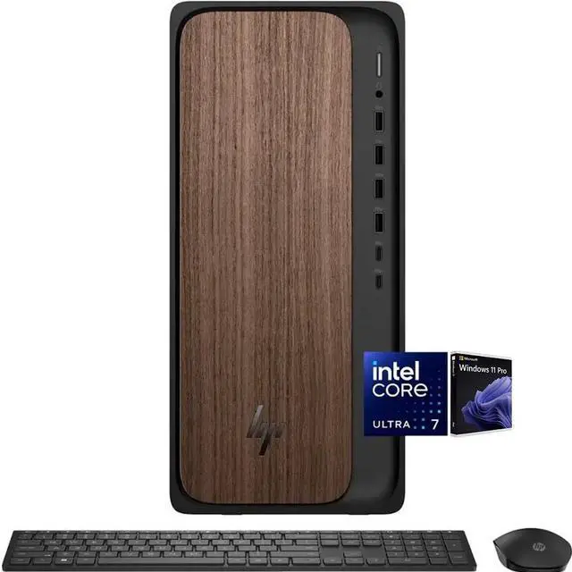 Main image of HP OmniDesk Desktop PC, Intel Core Ultra 7 265 (Beat Core i7-14700), 64GB DDR5 5600MHz 1TB PCIe 4.0 SSD, Intel Graphics, Wifi 6, Bluetooth 5.4, Microsoft Copilot, Windows 11 Pro, Dark Wood