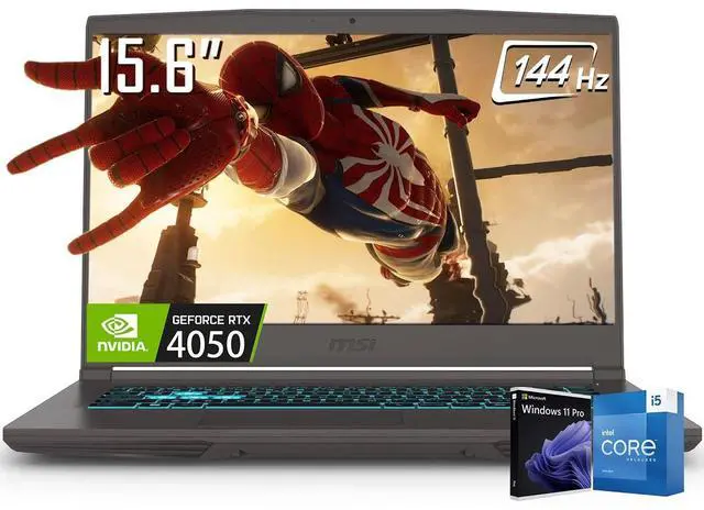 Main image of MSI Thin 15 Gaming Laptop, 15.6" FHD IPS 144Hz Display, Intel Core i5-13420H (Up to 4.6GHz), NVIDIA GeForce RTX 4050 6GB GPU, 64GB RAM / 2TB SSD, Wi-Fi 6E, Bluetooth 5.3, Backlit Keyboard, Win11 Pro