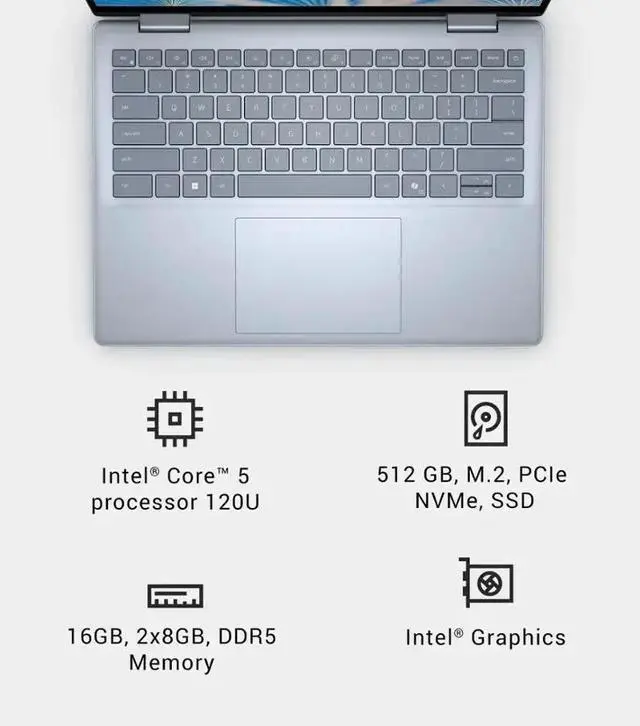 Alt view image 4 of 7 - Dell Inspiron 14 7440 2-in-1 AI Laptop, 14" FHD+ Touchscreen IPS 250 Nits LED Display, Intel 10-Core 5 120U(Up to 5.0 GHz), 16GB DDR5 RAM 1TB SSD, Backlit KB, Fingerprint Reader, Wi-Fi 6E, Win11 Home
