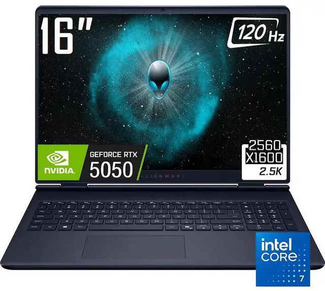 Main image of Dell Alienware 16 Aurora Gaming Laptop, 16" WQXGA 120Hz 300 Nits Display, Intel Core 7 240H (Up to 5.2GHz), NVIDIA GeForce RTX 5050 8GB GDDR7, 16GB RAM / 1TB SSD, Wi-Fi 7, Backlit Keyboard, Win11 Home