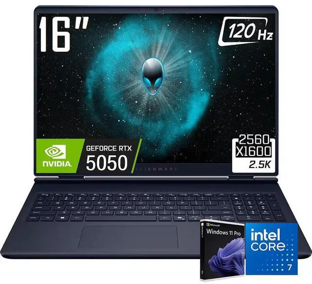 Main image of Dell Alienware 16 Aurora Gaming Laptop, 16" WQXGA 120Hz 300 Nits Display, Intel Core 7 240H (Up to 5.2GHz), NVIDIA GeForce RTX 5050 8GB GDDR7, 32GB RAM / 1TB SSD, Wi-Fi 7, Backlit Keyboard, Win11 Pro