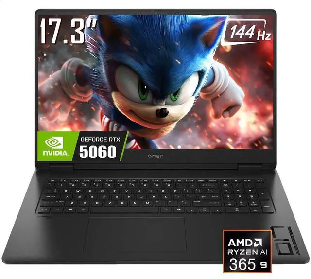 Main image of HP OMEN 17.3" Gaming Laptop, FHD 144Hz IPS LED Display, AMD Ryzen AI 9 365 (Up to 5 GHz), NVIDIA GeForce RTX 5060 8GB GDDR7, 32GB DDR5 1TB SSD, 1-Zone RGB Backlit Keyboard, Wi-Fi 6E, RJ-45, Win11 Home