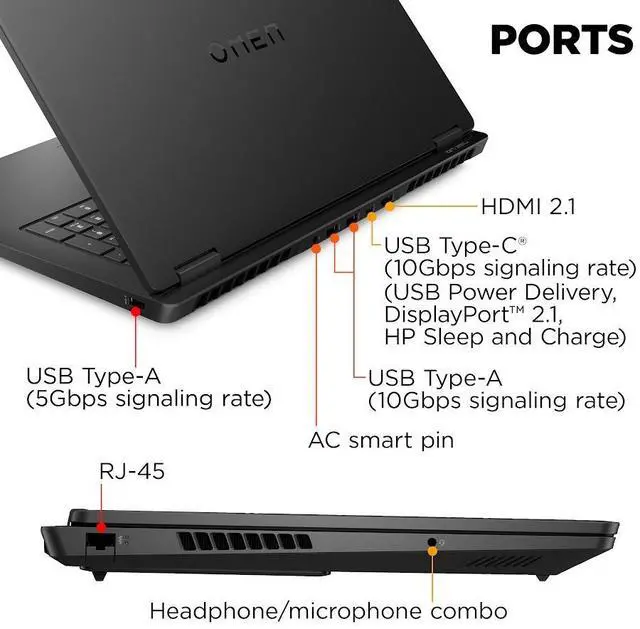 Alt view image 5 of 6 - HP OMEN 17.3" Gaming Laptop, FHD 144Hz IPS LED Display, AMD Ryzen AI 9 365 (Up to 5 GHz), NVIDIA GeForce RTX 5060 8GB GDDR7, 32GB DDR5 1TB SSD, 1-Zone RGB Backlit Keyboard, Wi-Fi 6E, RJ-45, Win11 Home