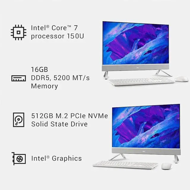 Alt view image 2 of 6 - Dell Inspiron 24 All-in-One Desktop, 24" FHD(1920 x 1080) IPS Touchscreen Display, Intel Core 7 Processor 150U(Up to 5.4GHz), 32GB DDR5 RAM / 1TB SSD, Wi-Fi 6E, Bluetooth 5.3, Card Reader, Win11 Home