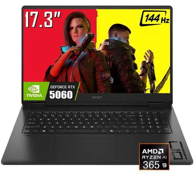 Main image of HP OMEN Gaming Laptop, 17.3" FHD 144Hz IPS LED Display, AMD Ryzen AI 9 365 (Up to 5 GHz), NVIDIA GeForce RTX 5060 8GB GDDR7, 32GB DDR5 2TB SSD, 1-Zone RGB Backlit Keyboard, Wi-Fi 6E, RJ-45, Win11 Home