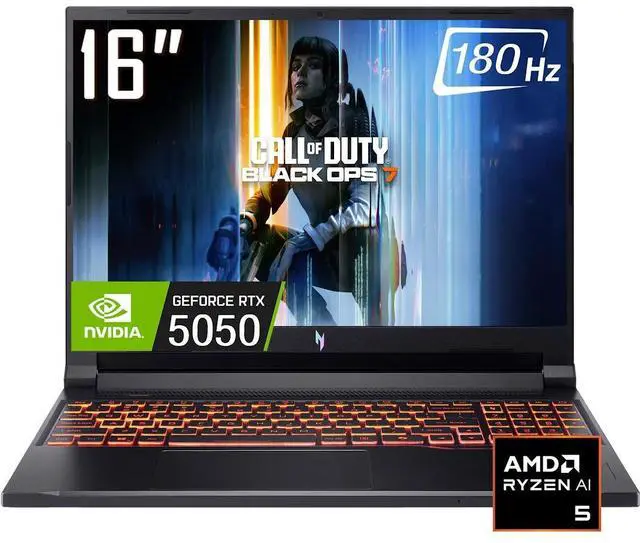 Main image of Acer Nitro V AI Gaming Laptop, 16 WUXGA 180Hz IPS Display, AMD Ryzen 5 240 (>Core i7-13620H), NVIDIA GeForce RTX 5050 8GB GDDR7, 16GB DDR5 / 1TB SSD, RGB Backlit KB, Wi-Fi 6E, Win11 Home