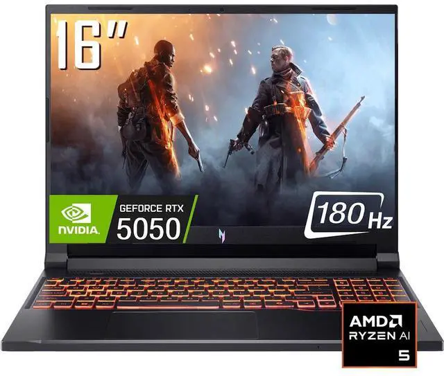 Main image of Acer Nitro V AI Gaming Laptop, 16 WUXGA 180Hz IPS Display, AMD Ryzen 5 240 (Up to 5 GHz), NVIDIA GeForce RTX 5050 8GB GDDR7, 64GB DDR5 / 2TB SSD, RGB Backlit Keyboard, Wi-Fi 6E, Win11 Home
