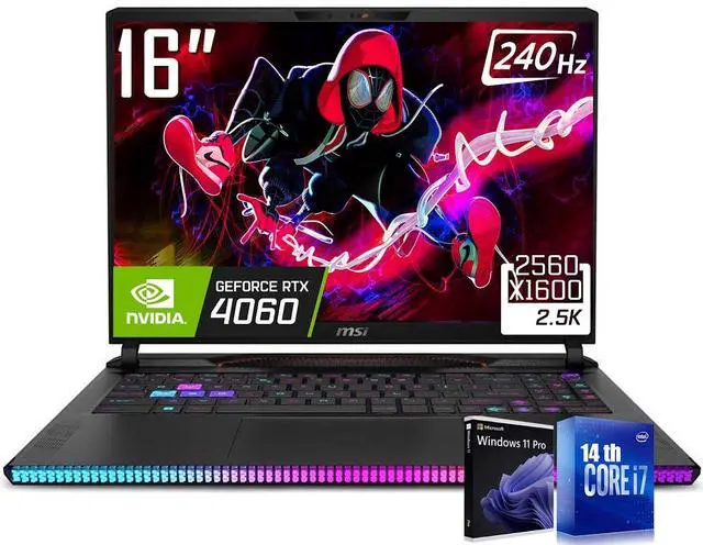 Main image of MSI Raider GE68 HX Gaming Laptop, 16" WQXGA 240Hz Display, Intel 20 Core i7-14700HX (Up to 5.5 GHz), 32GB DDR5 RAM / 1TB NVMe SSD, NVIDIA GeForce RTX 4060 8GB GDDR6, RGB Backlit Keyboard, Win11 Pro