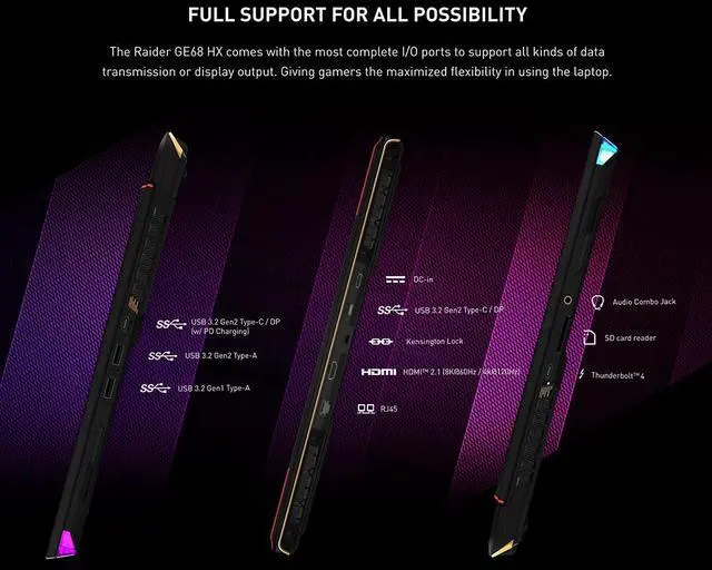Alt view image 6 of 7 - MSI Raider GE68 HX Gaming Laptop, 16" WQXGA 240Hz Display, Intel 20 Core i7-14700HX (Up to 5.5 GHz), 32GB DDR5 RAM / 1TB NVMe SSD, NVIDIA GeForce RTX 4060 8GB GDDR6, RGB Backlit Keyboard, Win11 Pro