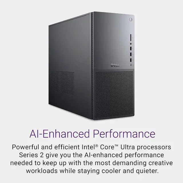 Alt view image 2 of 7 - Dell Tower Plus ECT1250 Desktop, Intel Core Ultra 7 265F (Up to 5.3GHz), NVIDIA GeForce RTX 4060 8GB GDDR6, 32GB DDR5 / 1TB SSD, Wi-Fi 6E, Bluetooth 5.4, Dell Wired Keyboard & Mouse, Win11 Pro