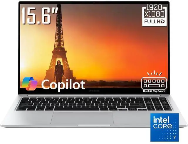 Main image of Samsung Galaxy Book 4 AI Laptop, 15.6" FHD 300 Nits Display, Intel 10-Core 7 150U(Beat i7-1355U), 16GB LPDDR4X / 512GB SSD, Fingerprint Reader, Backlit Keyboard, Micro SD Card, Dolby Atmos, Win11 Home