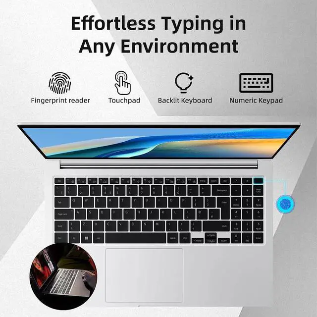 Alt view image 5 of 7 - Samsung Galaxy Book 4 AI Laptop, 15.6" FHD 300 Nits Display, Intel 10-Core 7 150U(Beat i7-1355U), 16GB LPDDR4X / 512GB SSD, Fingerprint Reader, Backlit Keyboard, Micro SD Card, Dolby Atmos, Win11 Home