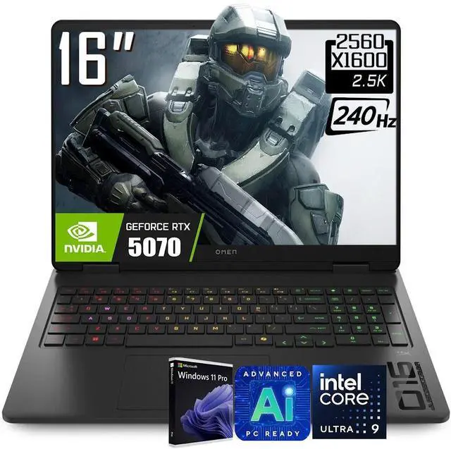 Main image of HP OMEN 16" AI Gaming Laptop, QHD 240Hz IPS 500 Nits Display, Intel Core Ultra 9 285H (Beat Core i9-14900HX), GeForce RTX 5070 8GB GDDR7, 64GB DDR5 4TB SSD, RGB Backlit KB, Wi-Fi 6, RJ-45, Win11 Pro
