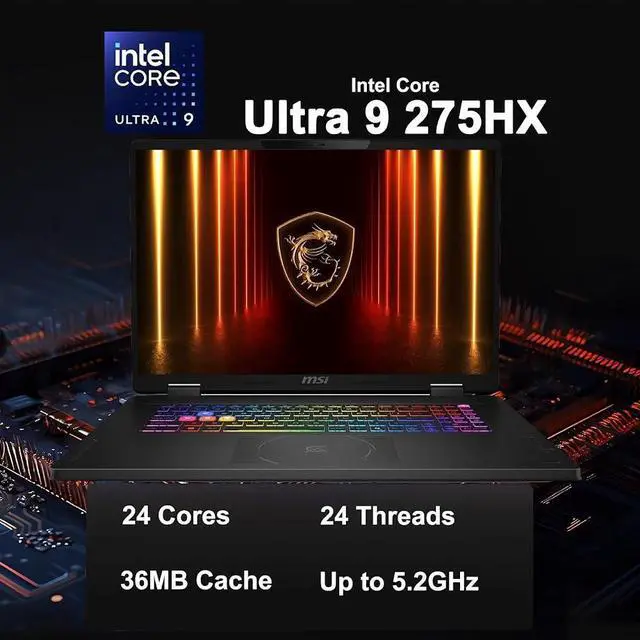 Alt view image 3 of 7 - MSI Crosshair 18 HX 18" Gaming Laptop, 18" QHD IPS 240Hz Display, Intel 24-Core Ultra 9 275HX (>i9-14900HX), GeForce RTX 5070 8GB GDDR7, 32GB DDR5 / 1TB SSD, 24-Zone RGB Backlit KB, WiFi 7, Win11 Home