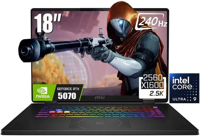 Main image of MSI Crosshair 18 HX 18" Gaming Laptop, 18" QHD IPS 240Hz Display, Intel 24-Core Ultra 9 275HX (>i9-14900HX), GeForce RTX 5070 8GB GDDR7, 32GB DDR5 / 1TB SSD, 24-Zone RGB Backlit KB, WiFi 7, Win11 Home