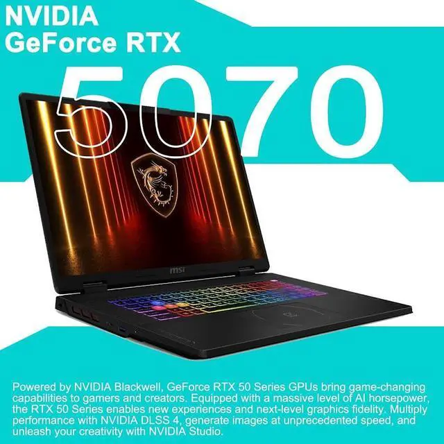 Alt view image 5 of 7 - MSI Crosshair 18 HX 18" Gaming Laptop, 18" QHD IPS 240Hz Display, Intel 24-Core Ultra 9 275HX (>i9-14900HX), GeForce RTX 5070 8GB GDDR7, 32GB DDR5 / 1TB SSD, 24-Zone RGB Backlit KB, WiFi 7, Win11 Home