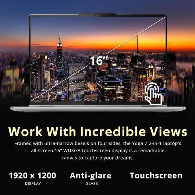 Alt view image 2 of 7 - Lenovo Yoga 7i 2-in-1 Business AI Laptop, 16" 2K Touchscreen 300 nits Display, AMD Ryzen 7 8840HS (>Core i7-13700H), 16GB 6400 MHz LPDDR5X RAM / 512GB SSD, Backlit KB, Fingerprint, WiFi 6E, Win11 Pro