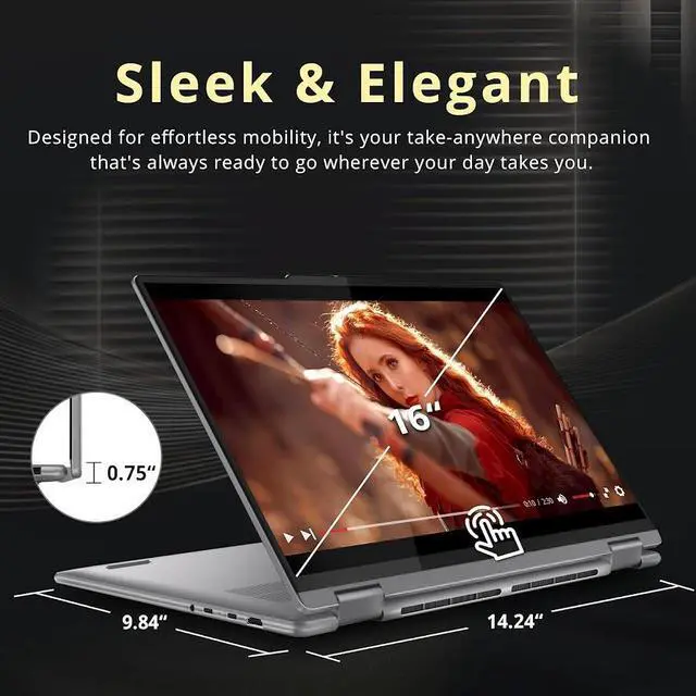 Alt view image 7 of 7 - Lenovo Yoga 7i 2-in-1 Business AI Laptop, 16" 2K Touchscreen 300 nits Display, AMD Ryzen 7 8840HS (>Core i7-13700H), 16GB 6400 MHz LPDDR5X RAM / 512GB SSD, Backlit KB, Fingerprint, WiFi 6E, Win11 Pro