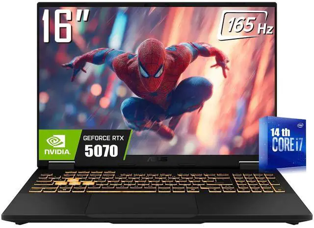Main image of ASUS TUF F16 Gaming AI Laptop, 16" FHD+ 165Hz Display, Intel Core i7-14650HX (Up to 5.2 GHz), GeForce RTX 5070 8GB GDDR7, 64GB DDR5 RAM / 2TB PCIe SSD, RGB Backlit KB, Thunderbolt 4, RJ-45, Win11 Home